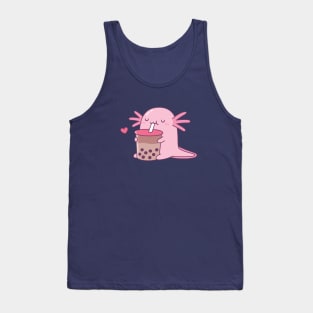 Chubby Axolotl Enjoys Bubble Tea Tank Top